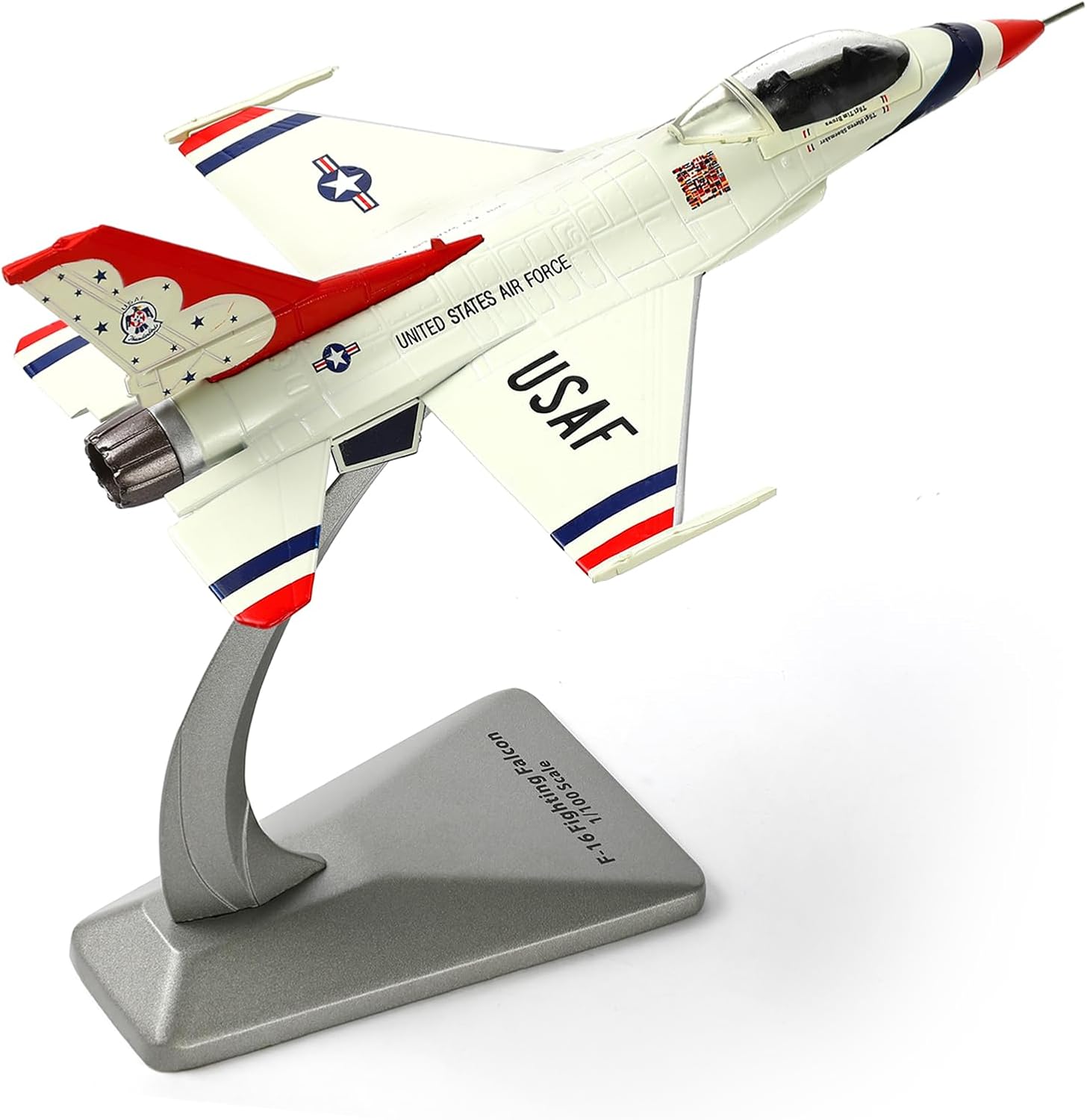 1/100 F-16C Thunderbird Fighter Model Metal DieCast Aircraft Jet Kit Fighter Plane Model Military Airplane for Collection and Gift, White