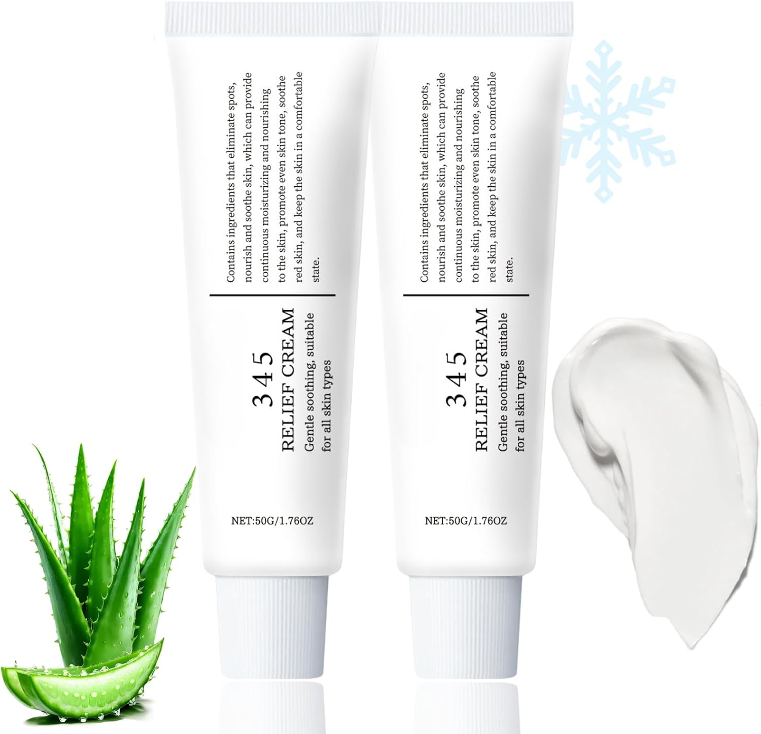 345 Relief Cream - Skin Barrier Repair Cream, Daily Face Moisturizer with Aloe Vera, Hyaluronic Acid & Vitamin E | Sensitive Skin Soothing Care, Vegan Korean Formula for Redness & Dryness 2Pcs