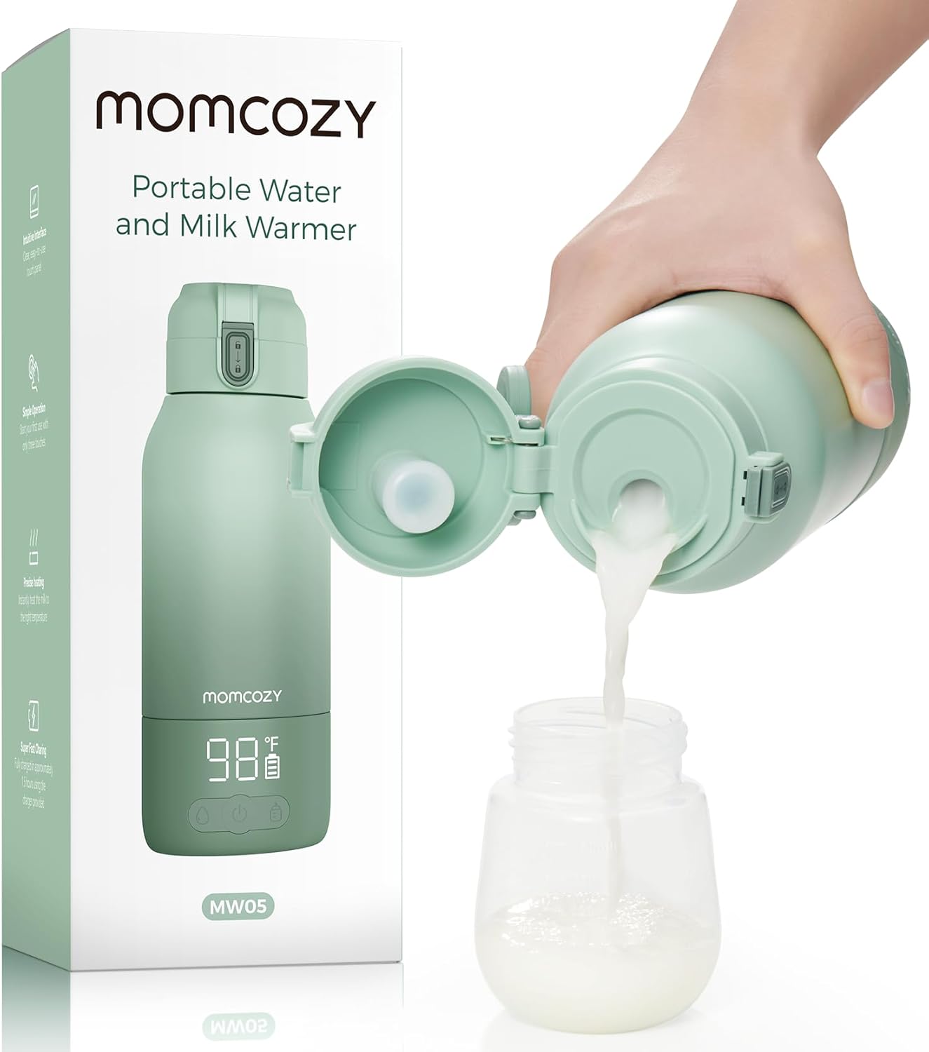 Momcozy Portable Milk Warmer for Travel, Fast Heating & Long Battery Life, Portable Bottle Warmer with Dual Heating Modes for Breastmilk & Water, 500 ml Large Capacity to Meet All-Day Needs