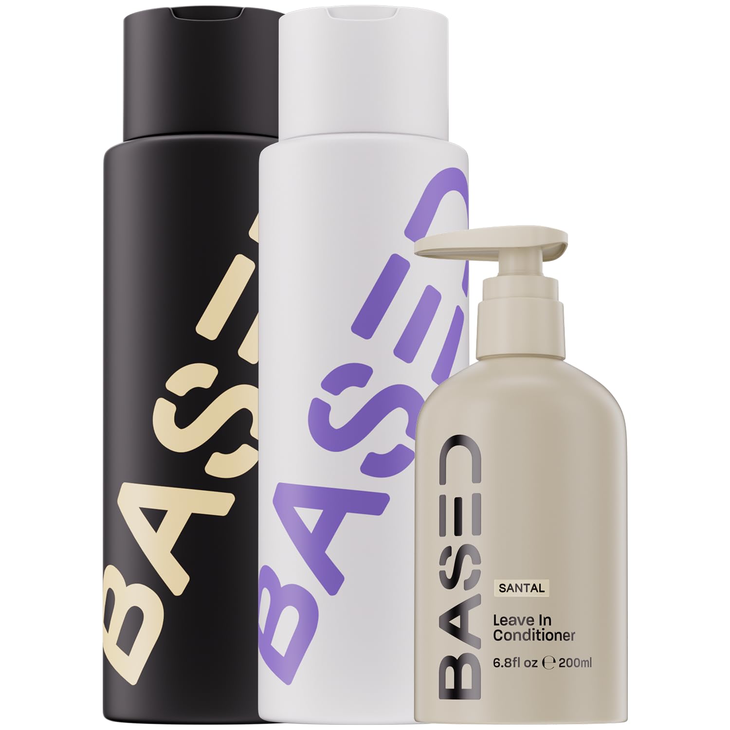 BASED Shampoo, Conditioner & Leave-In Conditioner Deluxe Bundle with Peppermint, Coconut & Avocado Oil, Deluxe Hair Bundle for Men, Two 12 fl oz & One 6.8 fl oz Bottles (Pack of 3)