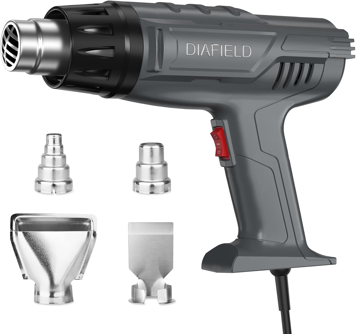 DIAFIELD 1850W Heat Gun, Dual Temperature Settings, AUTOXEL Fast Heat Hot Air Gun, Durable& Overload Protection, with 4 Nozzles for Shrink Wrap, Vinyl, Crafts, Epoxy Resin