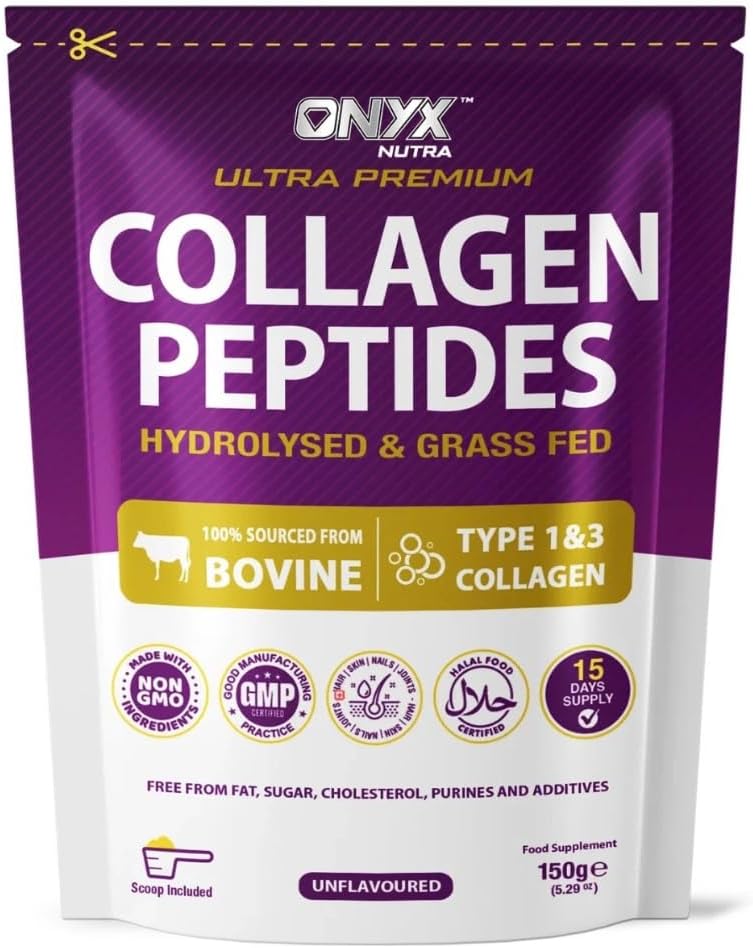 Premium Collagen Powder (Type I, III) Hydrolysed Bovine Collagen Peptides Powder - Halal Certified - 19 Amino Acids - High Levels of All 8 Essential Amino Acids & BCAAs - 150g