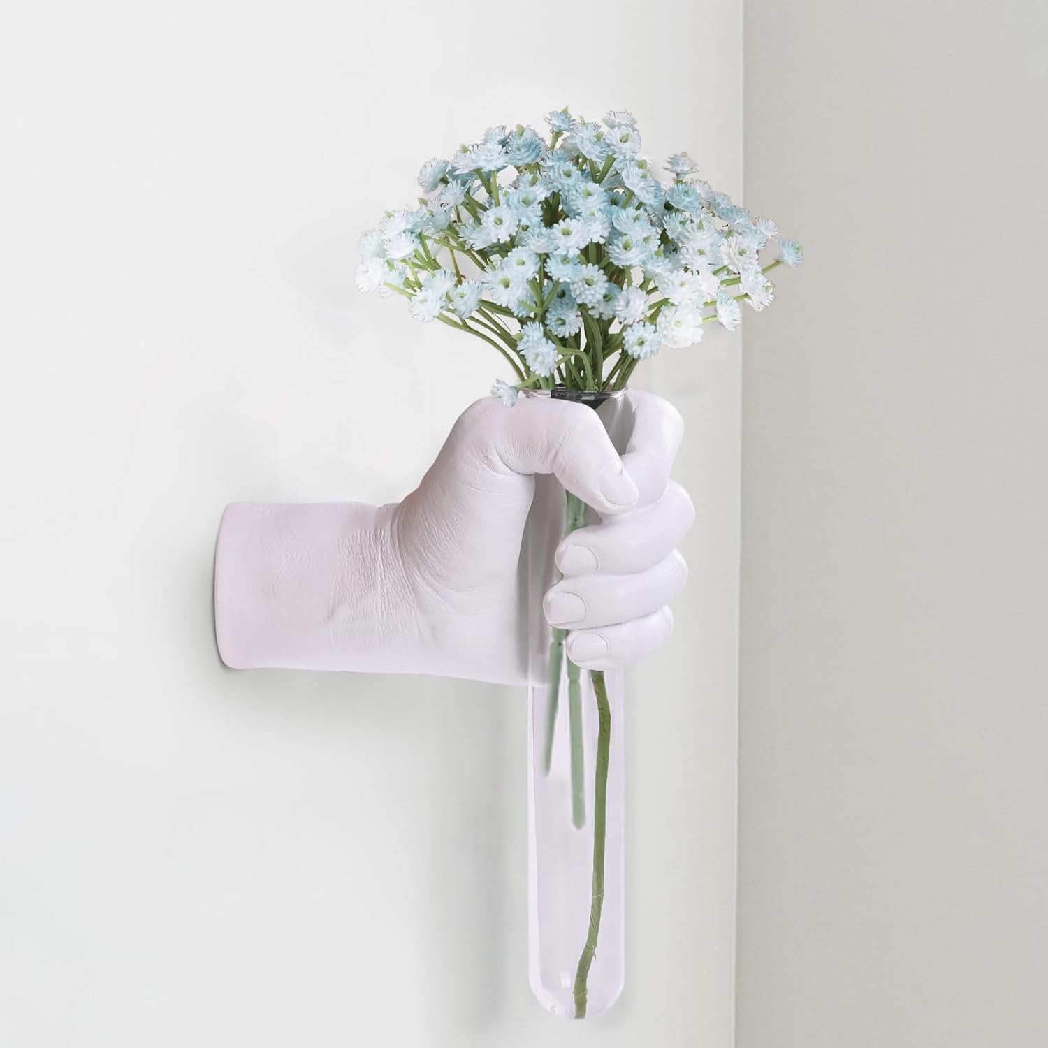 XYQXYQ Creative Wall Hanging Sculpture, Funky White Hand Vases Home Decor, Artistic Hanging Hand Sculptures with Test Tube Vases, Unique Wall Art Statue