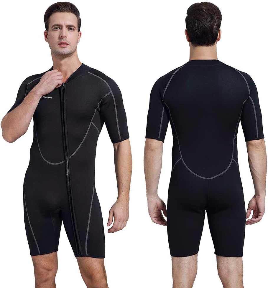 Seaskin Mens 3mm Shorty Wetsuit Womens, Full Body Diving Suit Front Zip Wetsuit for Diving Snorkeling Kayaking Swimming