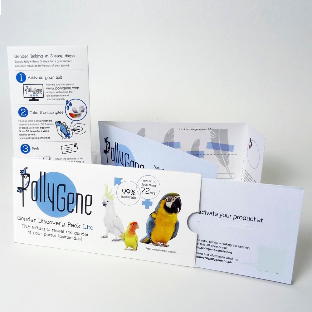 Pollygene Parrot DNA Gender Test – Bird Sexing Kit for African Grey, Macaw, Budgerigar, Lovebird, Cockatoo, Indian Ringneck (+300 Psittacine Species) – Avian Gender Reveal & DNA Testing
