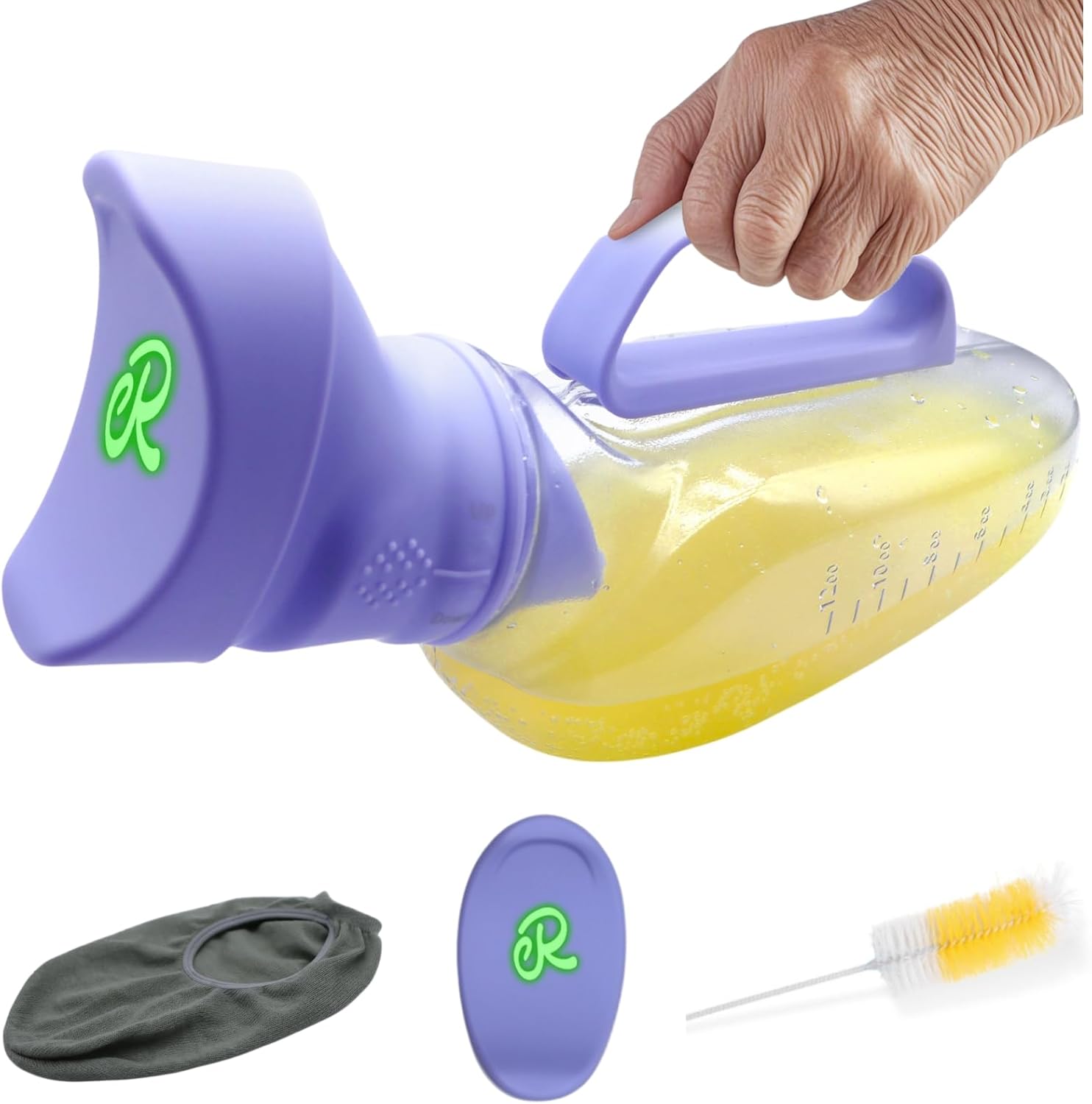 Portable Urinals for Women, 1200ml Nightglow Female Urinal with Upgraded Soft Rubber & Spill-Proof Lid – Large Capacity Pee Bottle Bed Pan for Elderly, Hospital, Travel, and Bedside Use