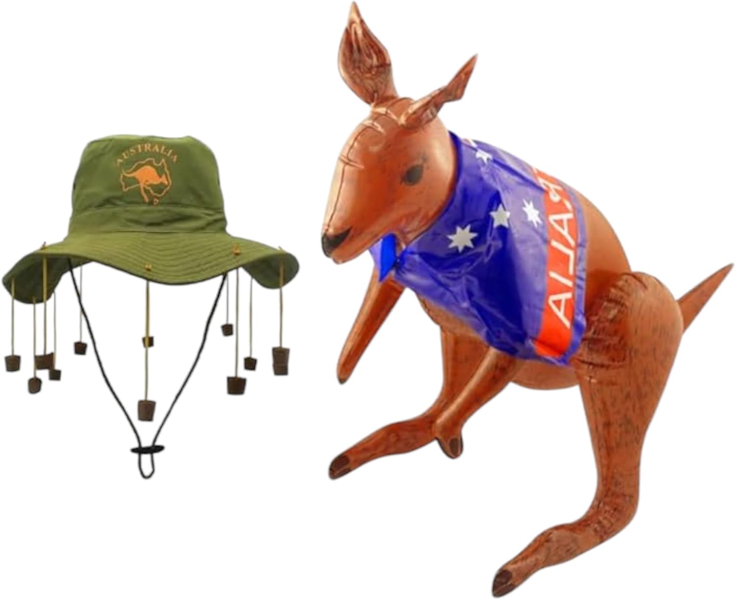 FNA FASHIONS Adult Australian Cork Hat & Inflatable Kangaroo Fancy Dress Kit- The perfect ensemble for any Aussie-themed event!