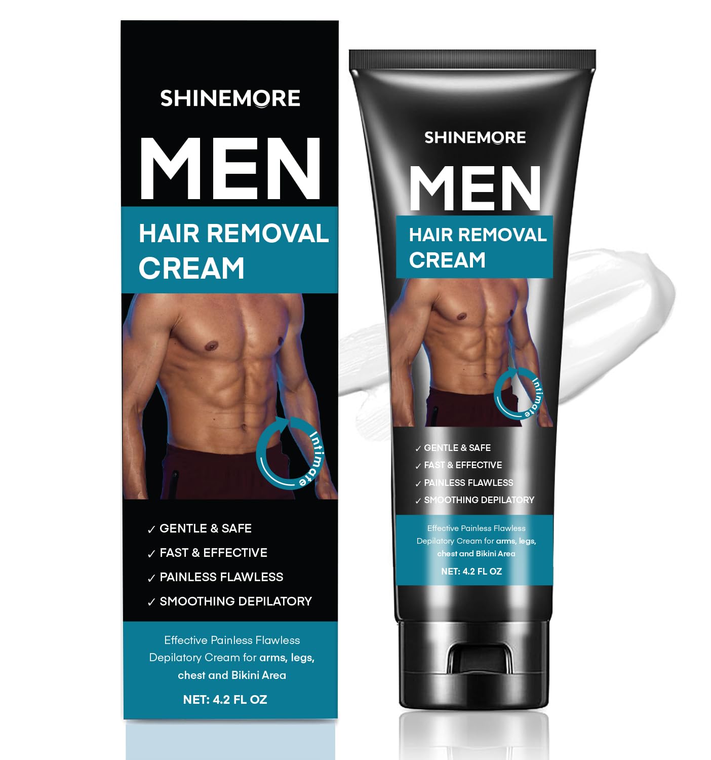 Intimate/Private Hair Removal Cream for Men: Effective Painless Flawless Soothing Depilatory Cream for arms legs chest and Pubic Area - Suitable for All Skin Types 120ml