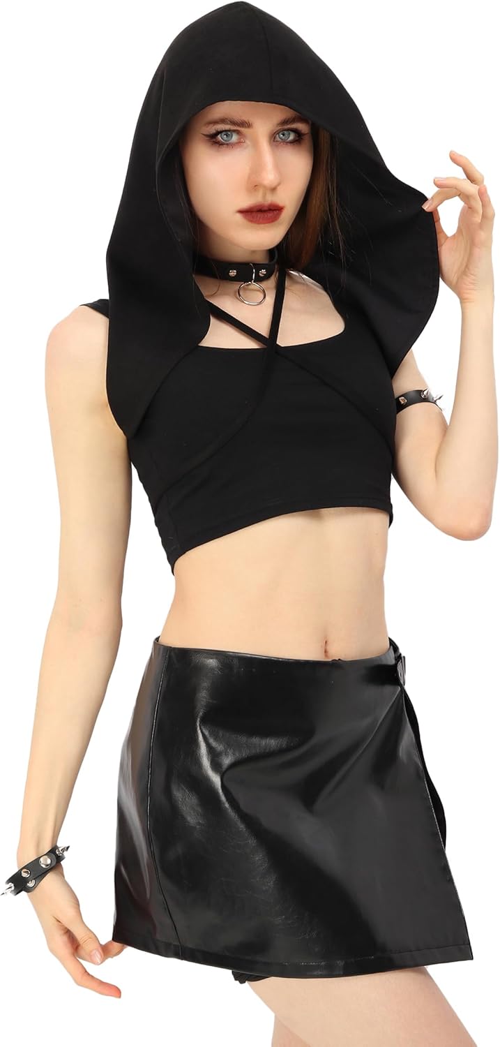 KUOIN Medieval Faux Suede Cowl Hood Vintage Goth Steampunk Cape Costume