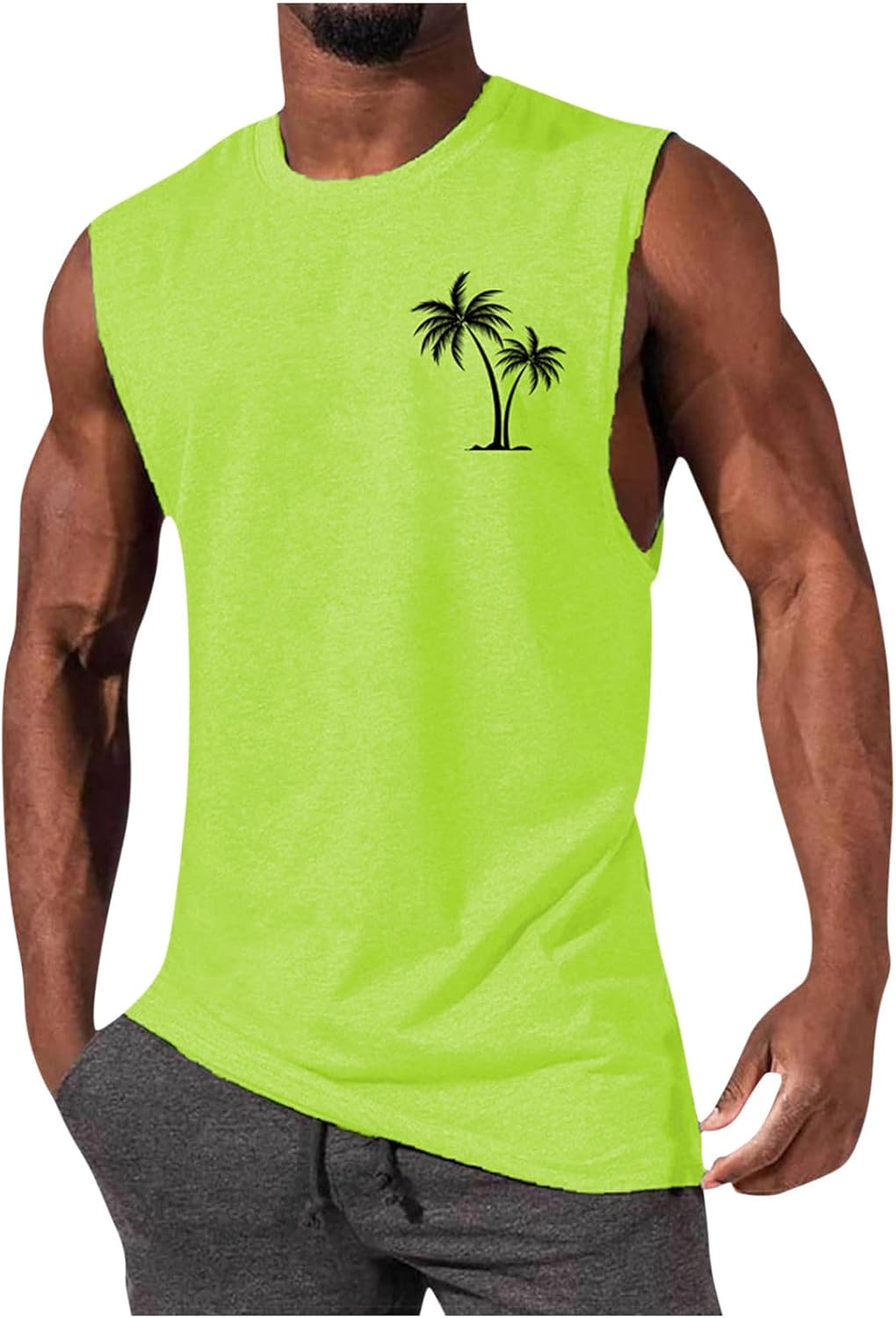 Men's Workout Tank Tops Gym Cut Off Sleeveless T Shirt Bodybuilding Fitness Muscle Athletic Tank Top Palm Tree Shirts Tee