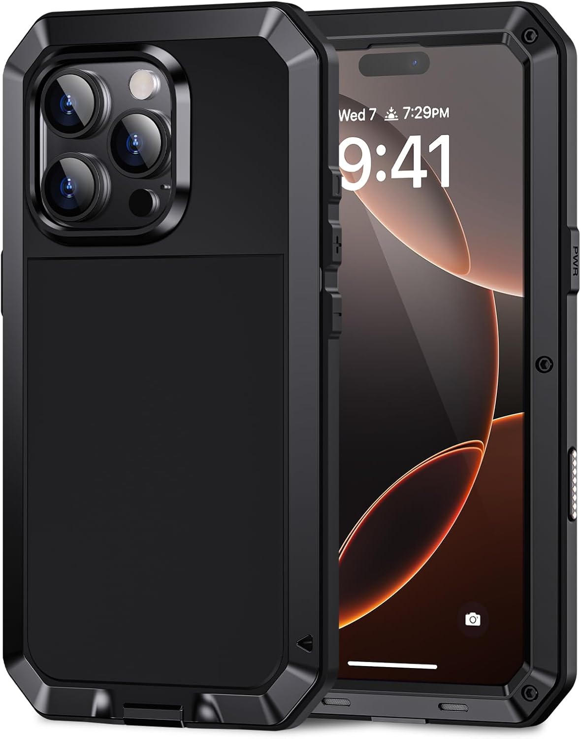 Lanhiem for iPhone 16 Pro Max Metal Case, Heavy Duty Shockproof Tough Rugged Case with Built-in Glass Screen Protector, 360 Full Body DustProof Protective Cover for iPhone 16 Pro Max 6.9", Black