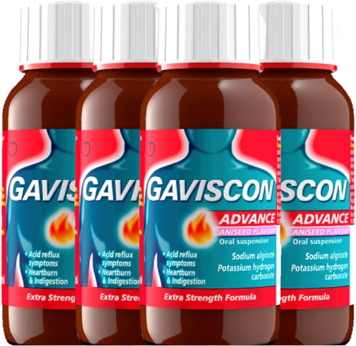 Gaviscon Advance Aniseed Liquid 150ml x 4 Bottles - Advanced Formula, Fast Heartburn & Indigestion Relief, Convenient Sachets, Antacids for Effective Digestion, Nausea Aid
