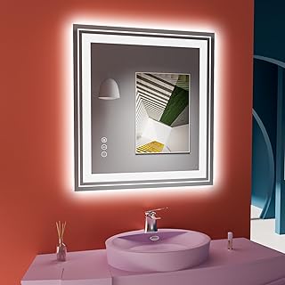 LED Bathroom Mirror, 32"X32" with Front and Backlit, Anti-Fog, Bathroom Vanity Mirror for Wall, Memory Function, Stepless Dimmable, Tempered Glass (Horizontal/Vertical)