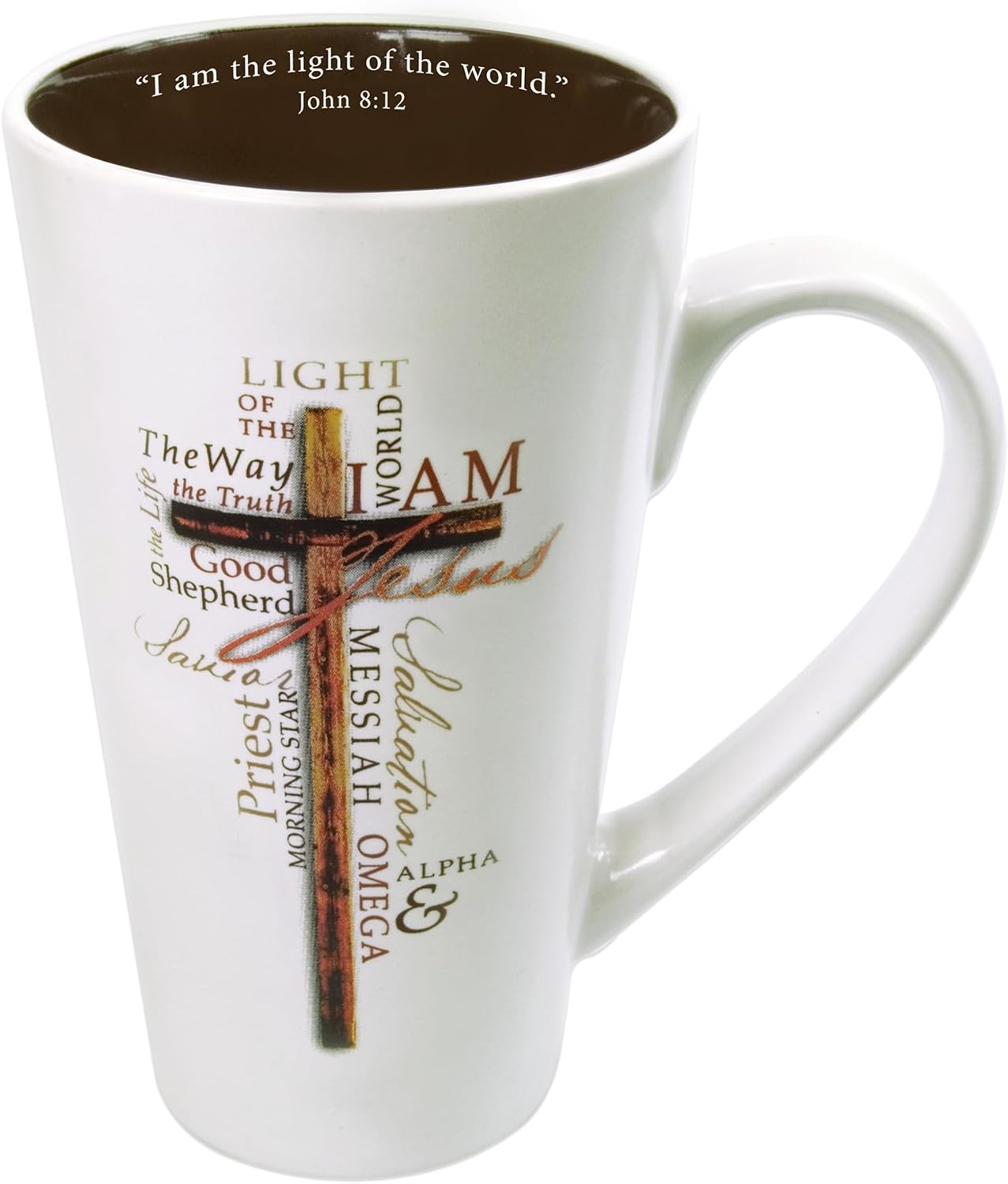 Christian Art Gifts Large White Stoneware Coffee Mug with Handle and Cross
