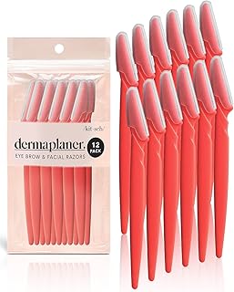 Kitsch Dermaplaning Tool - Face Razors for Women and Men, Eyebrow Trimmer & Face Shaver, Facial Hair Removal, Facial Razors for Women & Men, Dermaplane Razor for Women Face, 12 pc (Coral)