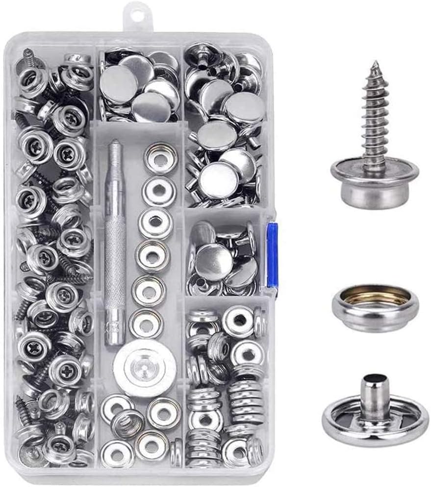 CENOZ 150 PCS Canvas Snap Kit Tool, Metal Screws Snaps Marine Grade 3/8" Socket Stainless Steel Boat Canvas Snaps with 2 PCS Setting Tool for Boat Cover Furniture (150 PCS)