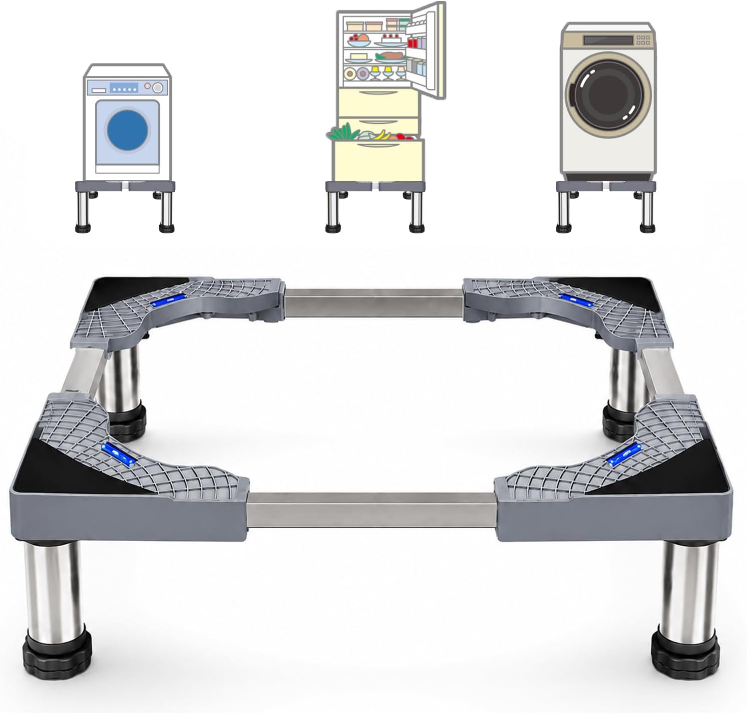 Washing Machine Stand, 4 Legs Adjustable Washer Stand Height 13-16 cm Washing Machine Base Fridge Stand 43-62 cm for Tumble Dryers Washer Cookers Fridges