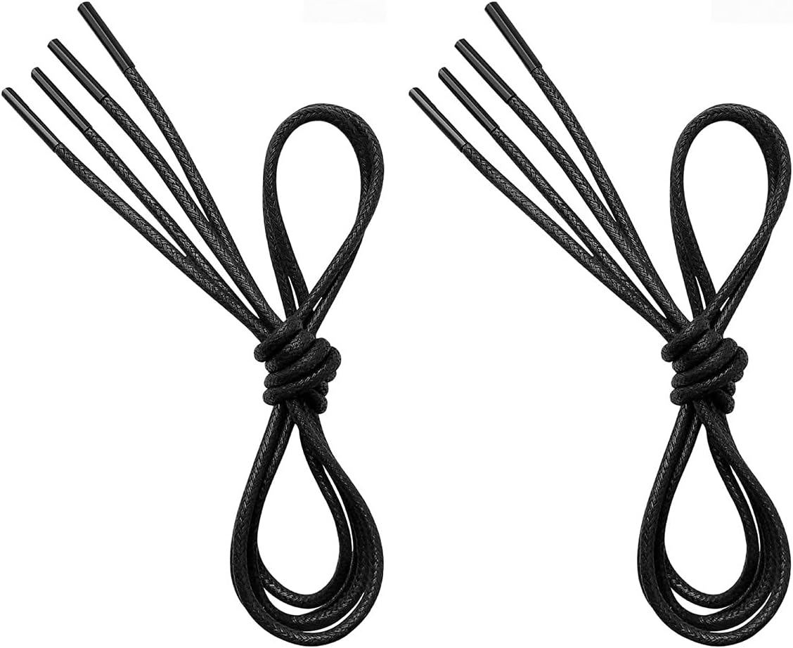 VSUDO 2 Pair Waxed Round Dress Shoe Laces for Men, 1/8" Thin Shoelaces