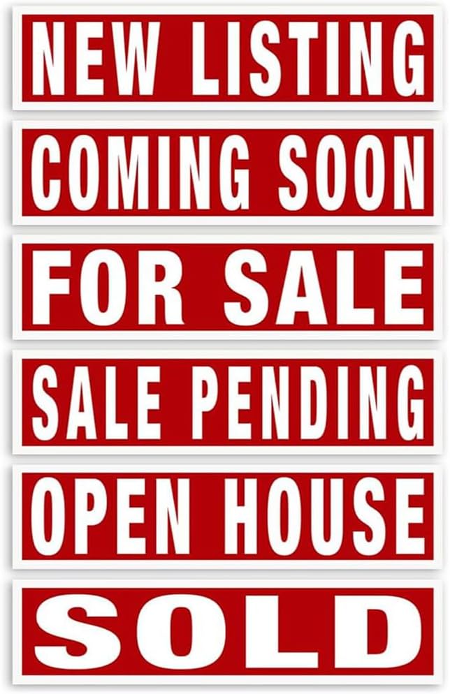 Real Estate Rider Signs Bundle – 6 Pack with FOR SALE, OPEN HOUSE, SOLD, COMING SOON, SALE PENDING, NEW LISTING signs – Double-Sided, Weatherproof, Made In USA, Easy Install