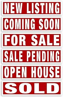 Real Estate Rider Signs Bundle – 6 Pack with FOR SALE, OPEN HOUSE, SOLD, COMING SOON, SALE PENDING, NEW LISTING signs – Double-Sided, Weatherproof, Made In USA, Easy Install