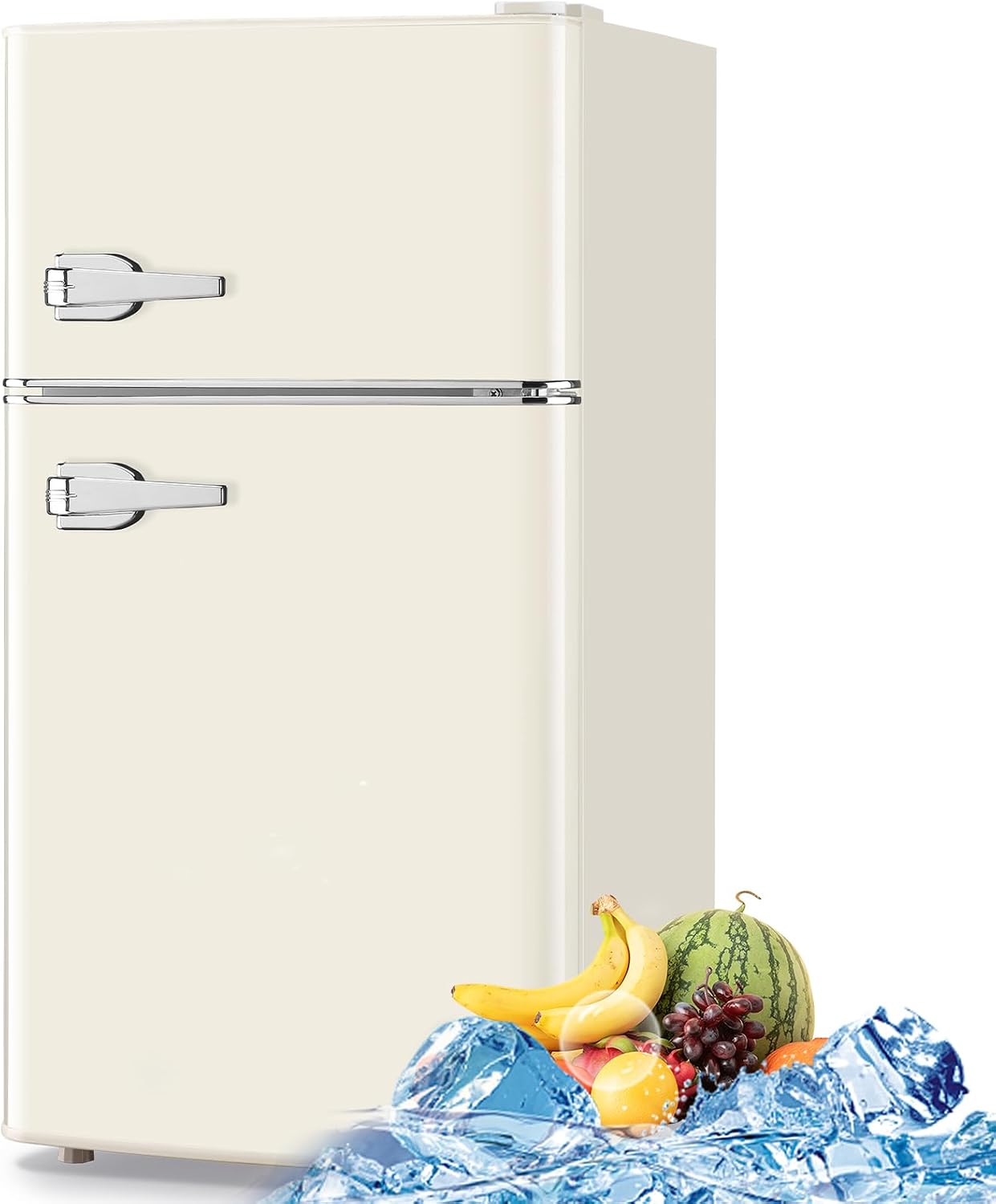 WANAI 3.5 Cu.Ft Retro Mini Fridge with Handle Compact Refrigerator Cream