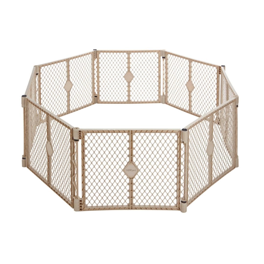 Toddleroo by North States - Superyard Baby Play Yard: Freestanding 8-Panel Baby Playpen - Indoor or Outdoor Use - Made in USA - Encloses Up to 34.4 Square Feet - 26 Inches Tall - Sand