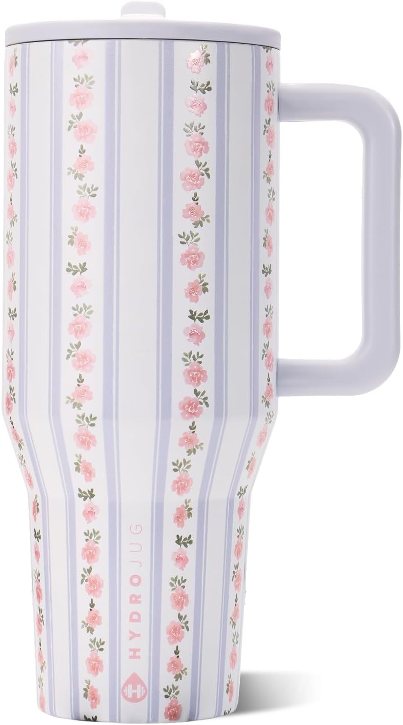 HydroJug Traveler 40oz, Insulated Tumbler with Handle & Straw, Primrose