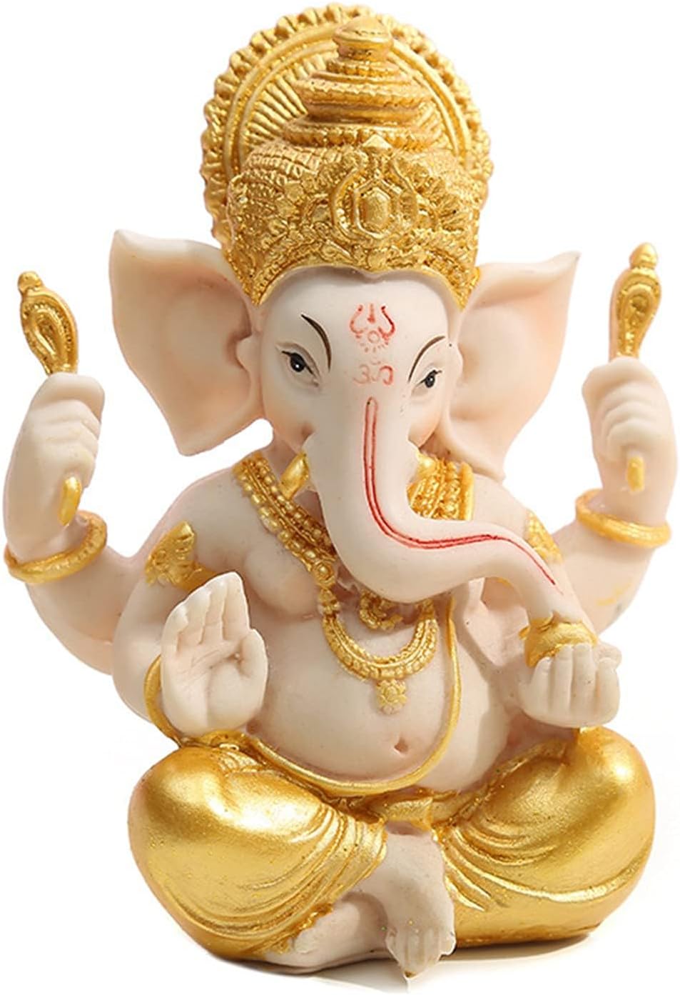 DWE Lord Ganesha Statue, Hindu Elephant God Statues Sculpture Indian God Ganesh Statue Figurine Buddha Ornaments for Home Office Car Decoration (Gold+Beige)