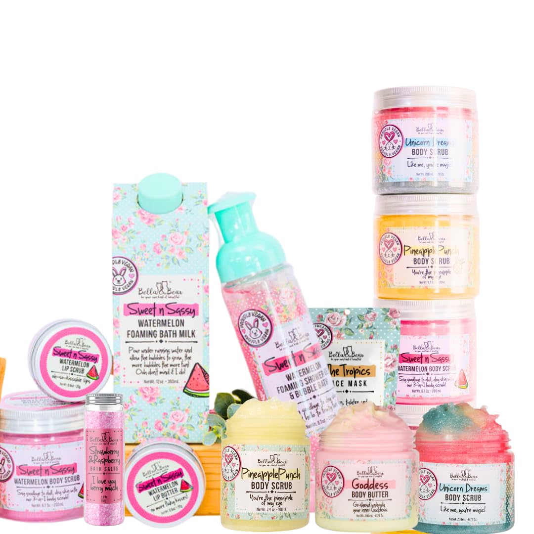 Bella & Bear Mystery Box – Over $80 Value incl. Full‑ & Travel‑Size Bath, Body & Skincare • Surprise Beauty Kit • Vegan & Cruelty‑Free Gift for Women