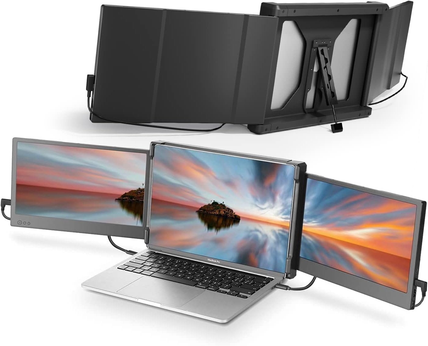 Teamgee Portable Monitor for Laptop, 12” Full HD IPS Display, Dual Triple Monitor Screen Extender, HDMI/USB-A/Type-C Plug and Play for Windows, Chrome & Mac, Work with 13”-16” Laptops