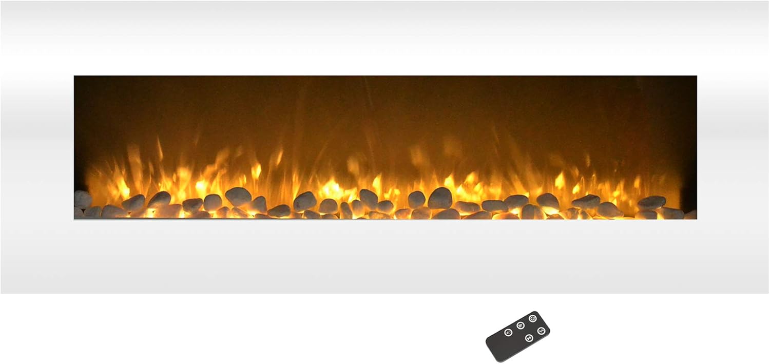 Electric Fireplace Wall Mounted, Color Changing LED Flame and Remote, 50 Inch By Northwest (White) (80-WSG02)