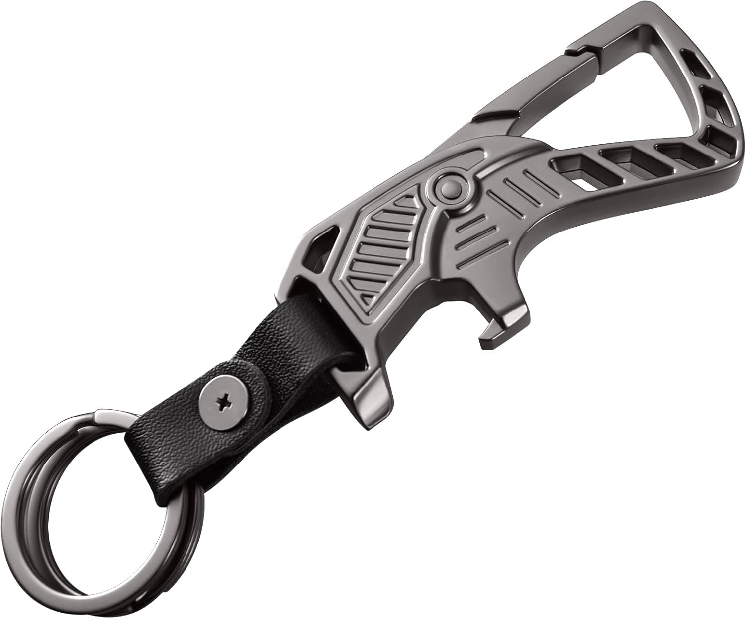 Heavy Duty Carabiner Clip keychain,Bottle Opener Car Key Chain with 2 key Ring for Men and Women Black Gray