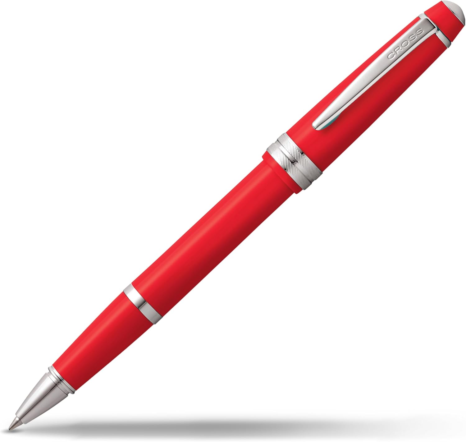 CROSS Bailey Light AT0745-7 Click-Off Cap Resin Rollerball Pen with Polished Chrome Appointments, includes Premium Gift Box and Black Cartridge, Medium Point, 1 Pack, Red