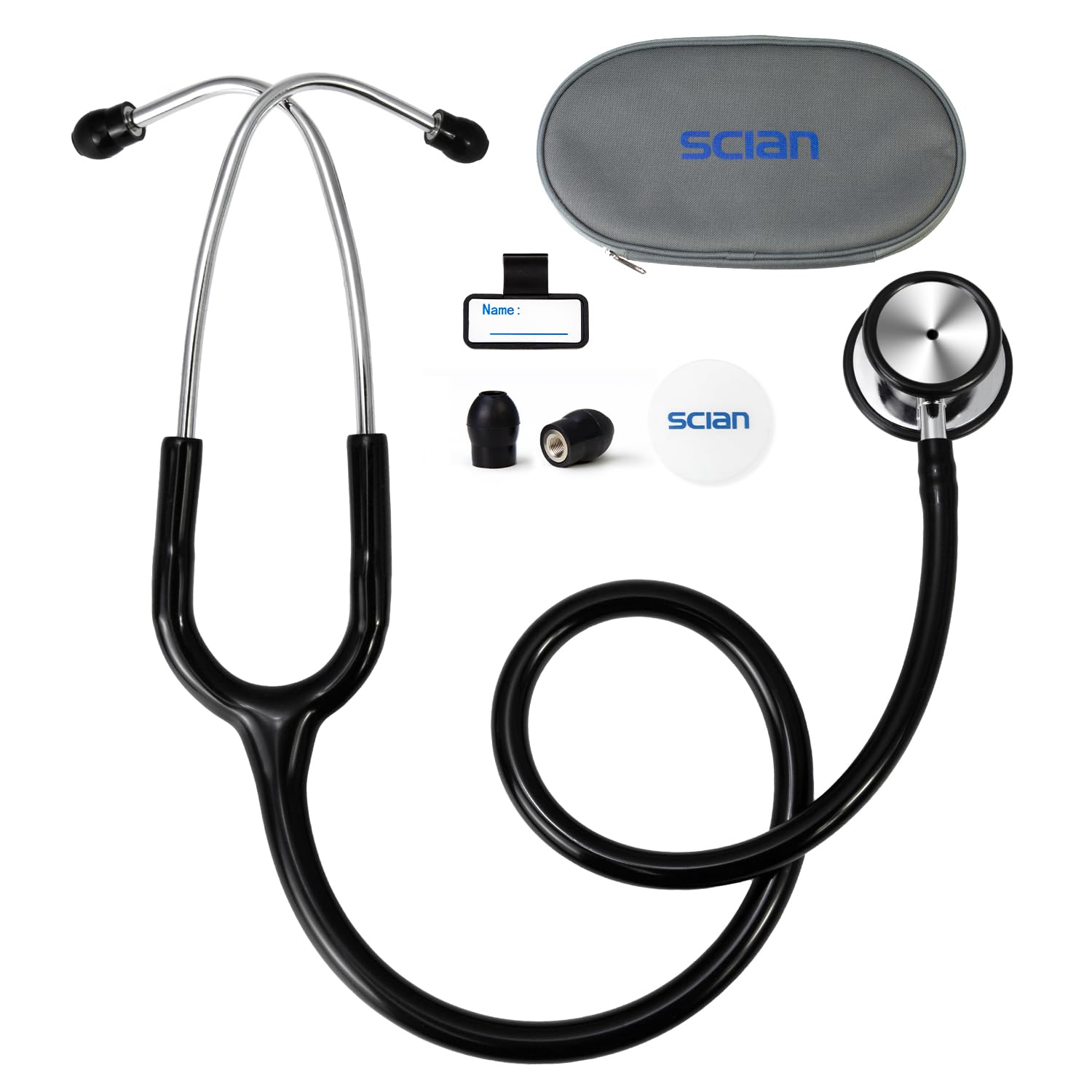 SCIAN Stethoscope Dual Head for Nurses, Doctors, Adults, Med Students, Classic Stainless Steel Stethoscope Home Use Medical Supplies with Carrying Bag, Black Tube