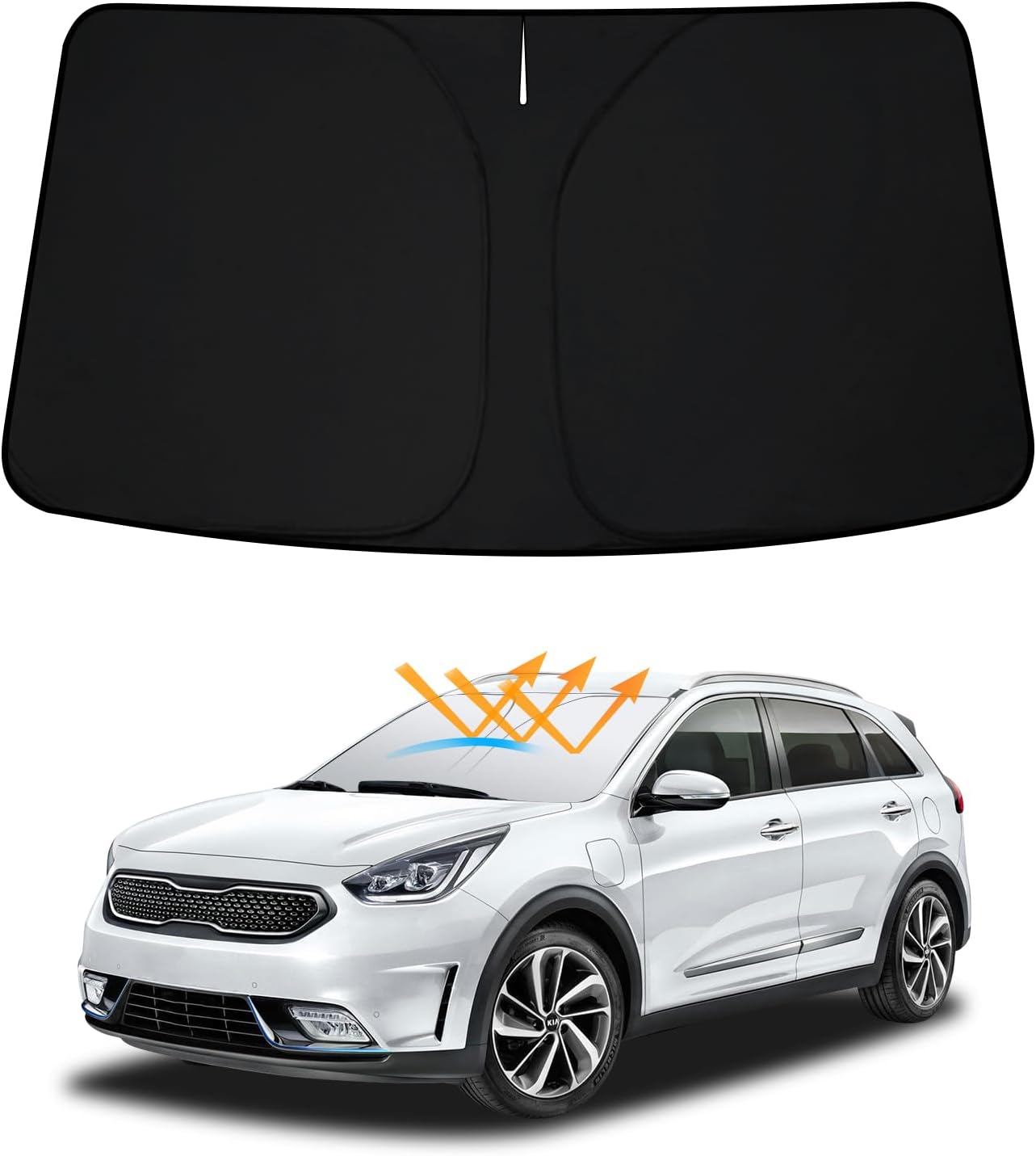 D-Lumina Winshield Sun Shade for Kia NIRO 2017 2018 2019 2020 2021 2022 2023 2024, Foldable Front Sun Shield Protector Blocks UV Rays, Window Sunshade Sun Visor Interior Accessory, Silver & Black