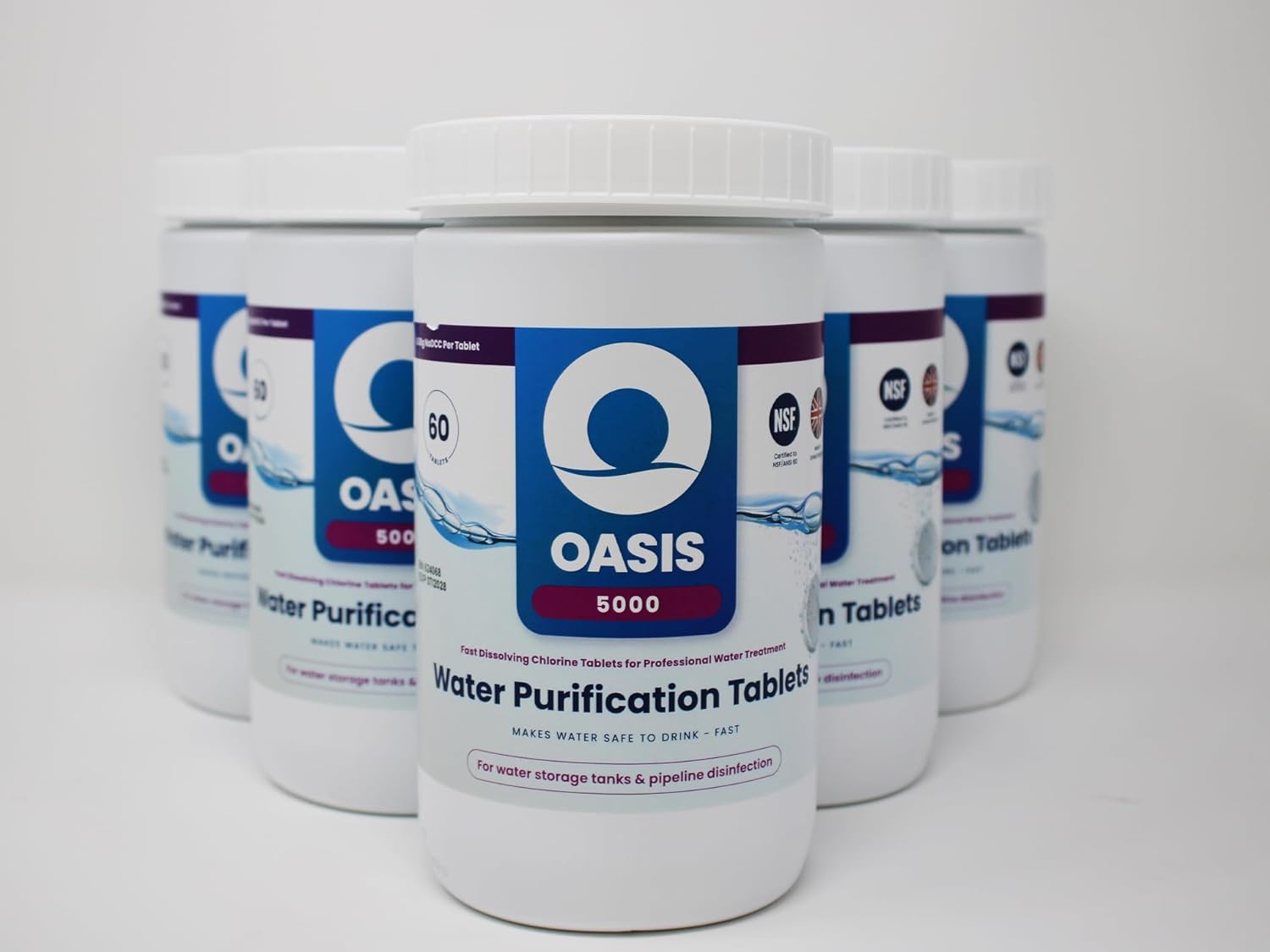 Oasis 5000 Water Purification Tablets | Emergency Water Treatment | 6-Pack, 60 Tablets Each | Aquatabs for Drinking Water | Water Purification Tablets Motorhome, Plastic