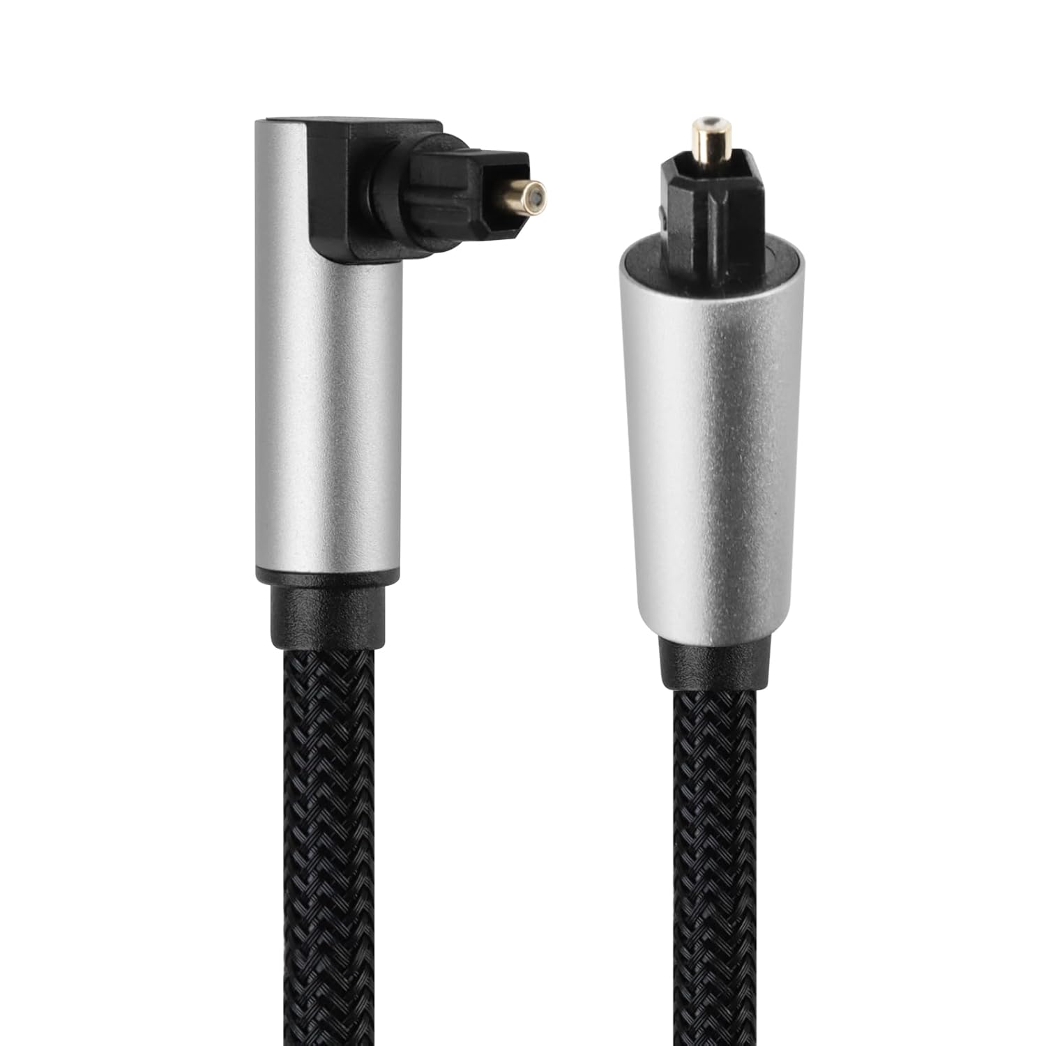 Optical Cable for Soundbar to TV 90 Degree Fiber Optic Cable 1.5m Digital Optical Audio Cable S/PDIF Toslink for Home Theater Soundbar Gaming Console Speaker Stereo System Gold-Plated Nylon Braided