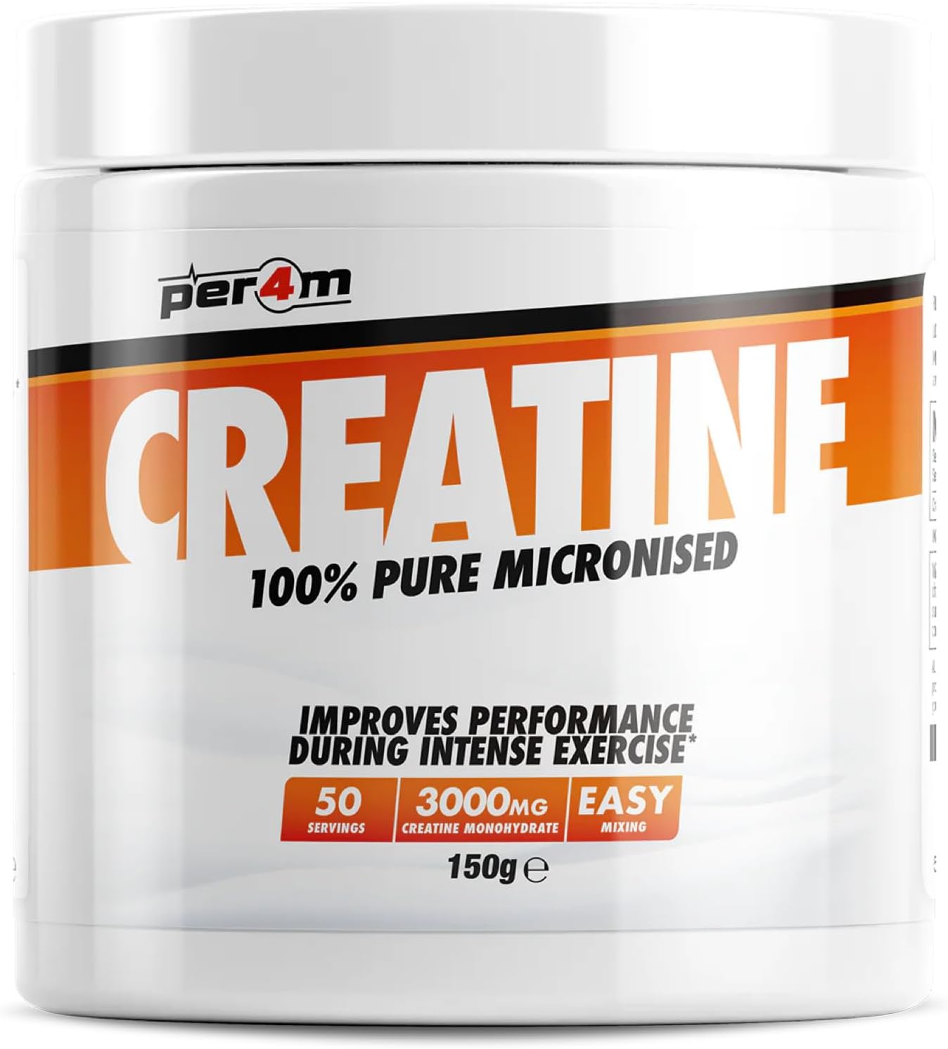 Per4m Creatine Powder | 50 Servings of Micronised Creatine Monohydrate | Unflavoured 150g