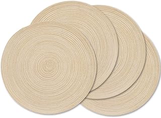 homEdge Round Placemat, Set of 4 Braided Washable Table Mats 15 Inches-Beige