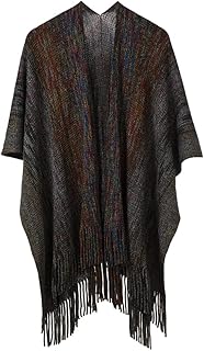 Women's Knit Shawl Wraps, Knitted Poncho Cape Open Front Cardigan Sweater with Tassel for Spring Fall Winter