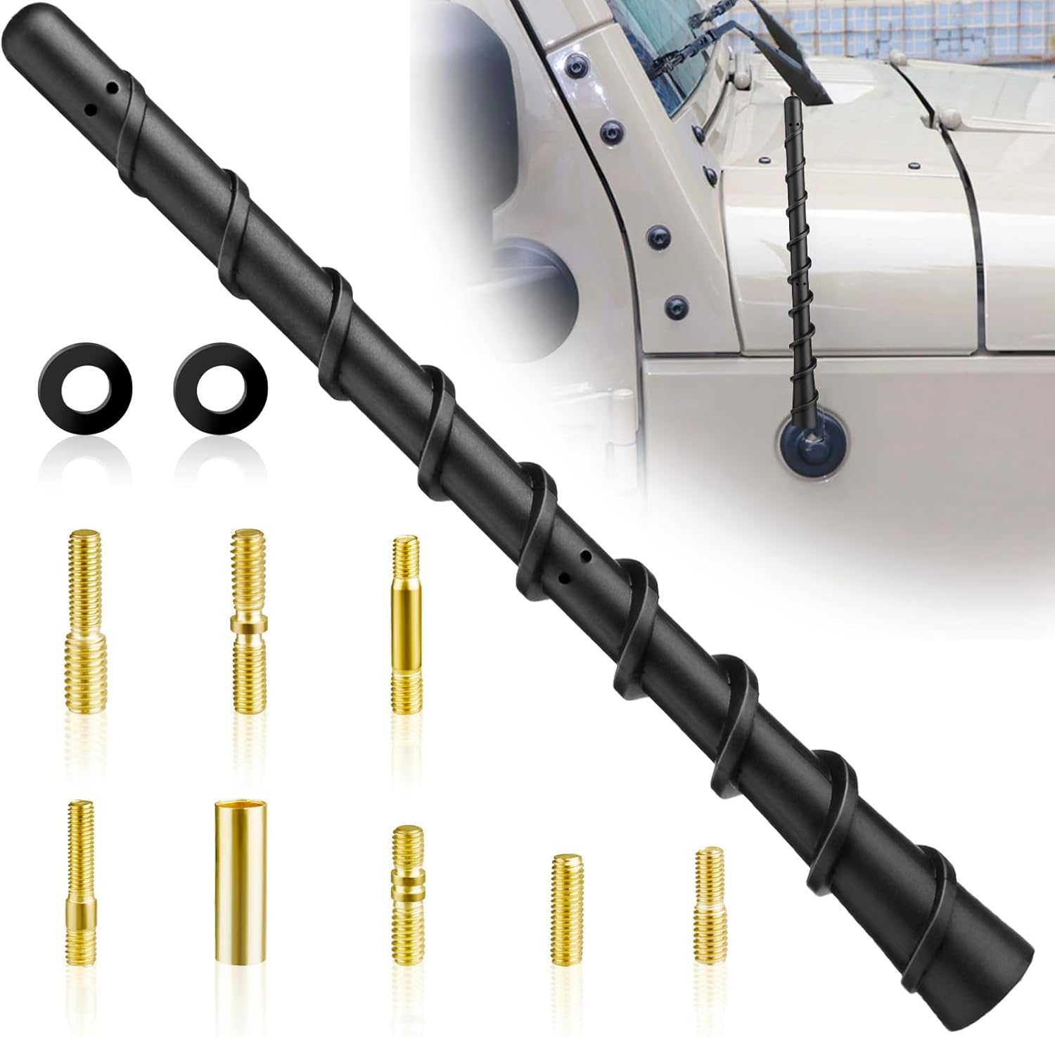 Black Spiral Bending Antenna, Waterproof Car Rubber Antennas, 7 Inch Auto Toppers Flexible Retrofit Antenna with Screw, Universal Exterior Car Accessories for Car Radio AM FM for Trucks, Cars, SUVs