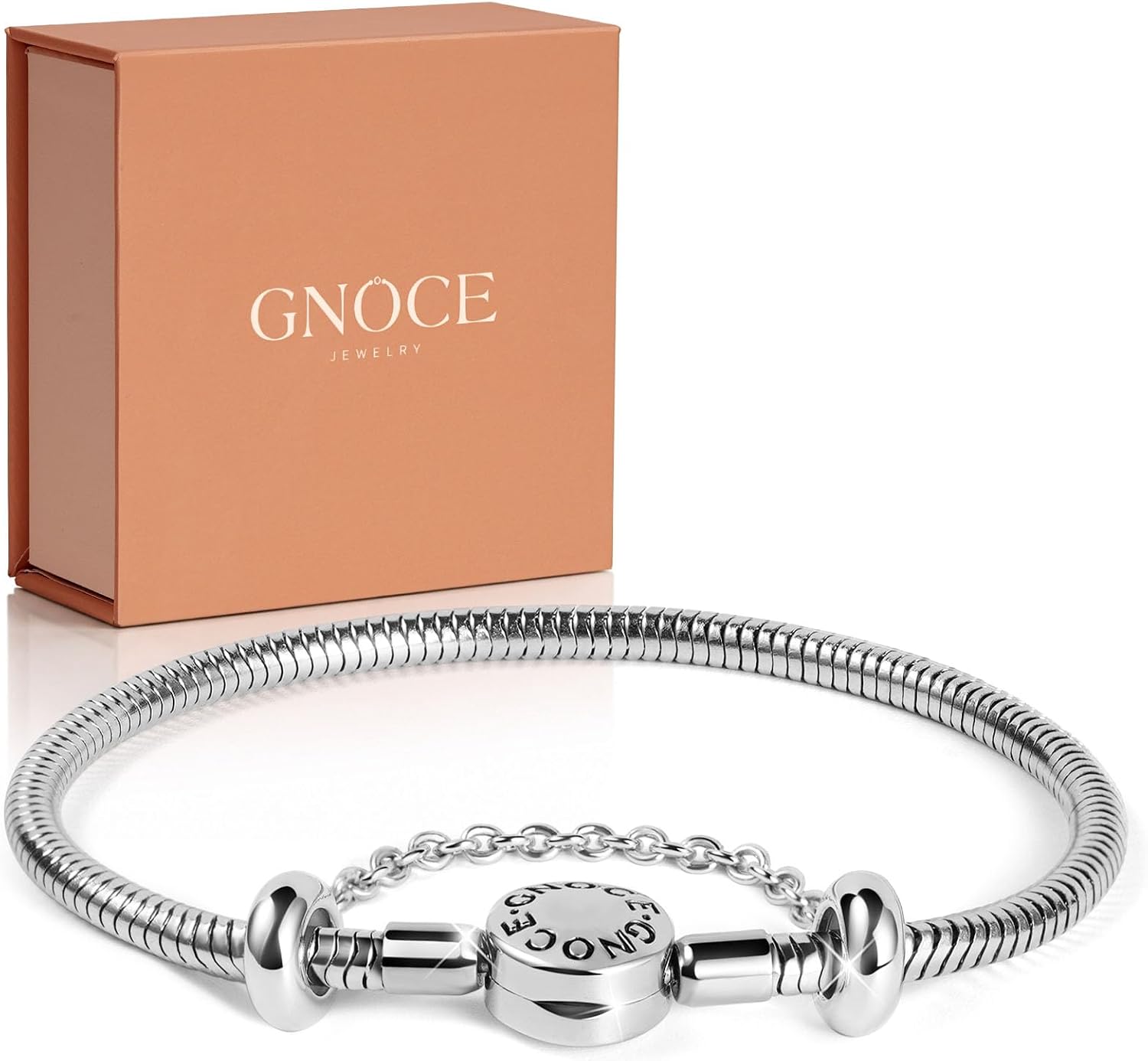 GNOCE Stainless Steel Snake Chain Charm Bracelet W/Safety Gift for Women