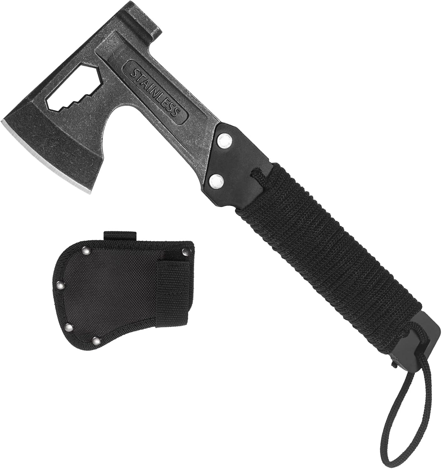 HONZIN Multitool Axe Hammer 3 in 1 Stainless Steel Multi Tool with Hexagonal Spanner, Household/Emergency/Outdoor Camping Tools, Axe Holster with Belt Loop