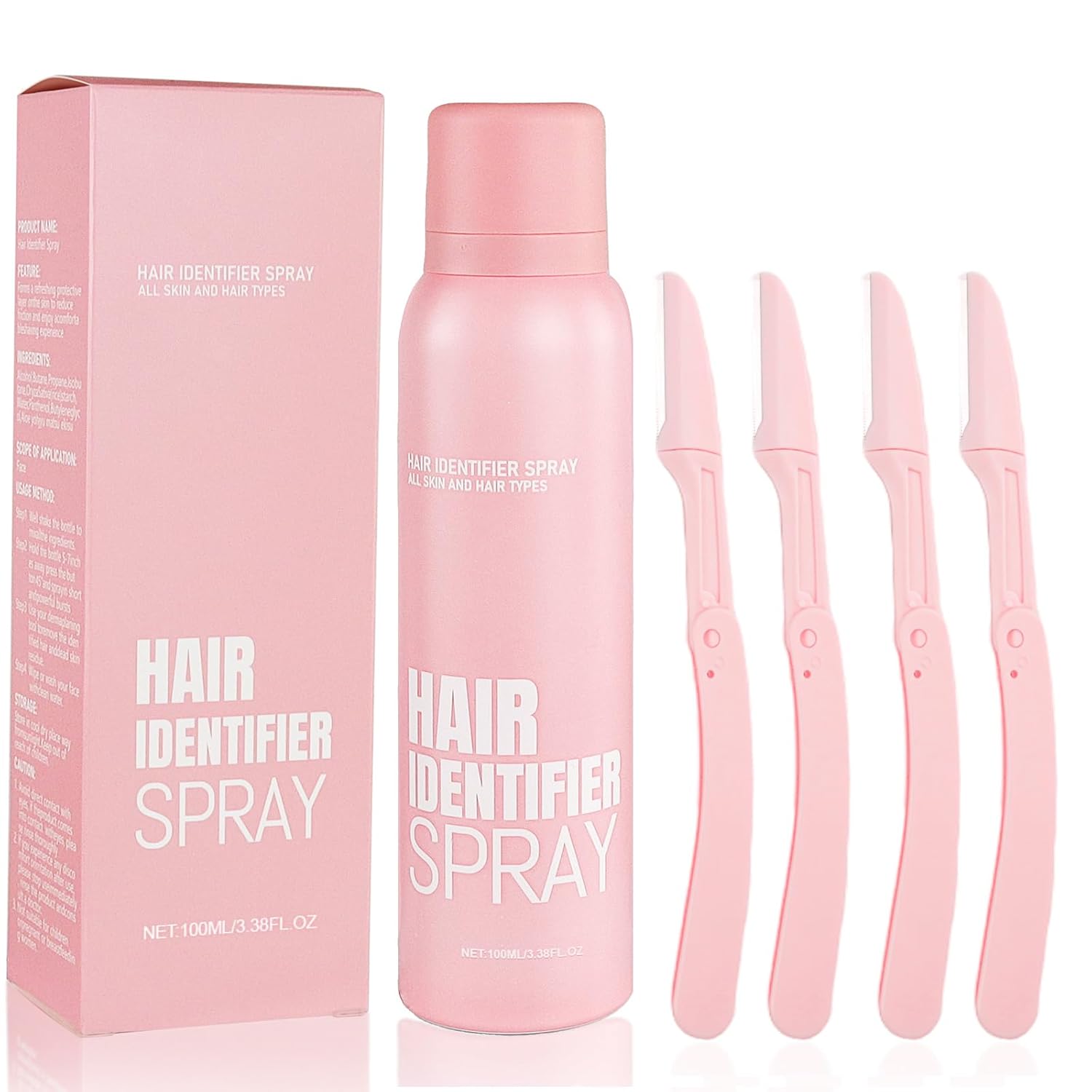 Hair Identification Spray for Facial Shaving - Removes hair and dead skin, Women's Facial Shaving Powder Spray - Moisturizing Skin Care Set, Suitable for sensitive skin/unisex, with 4 Razors (1Set)