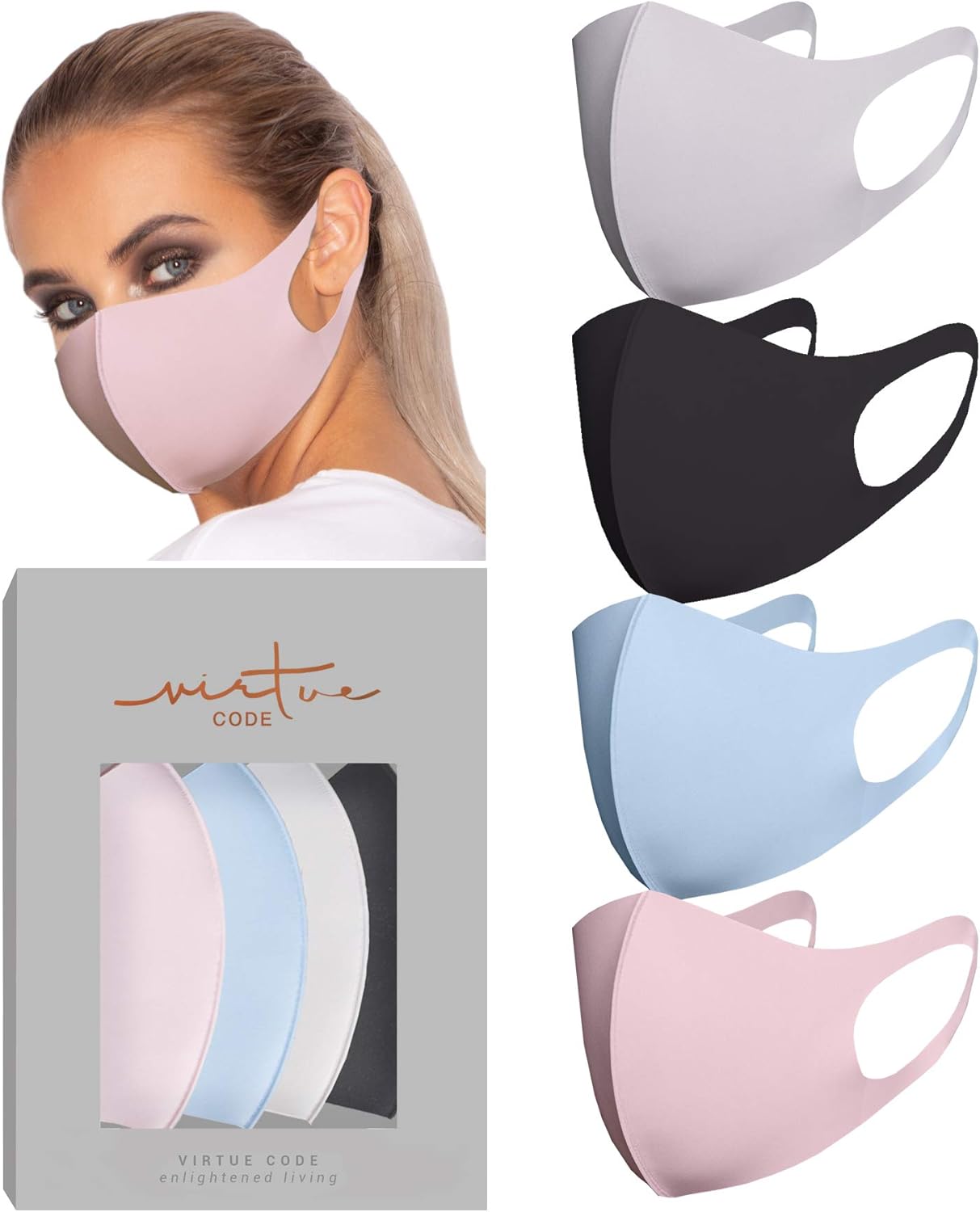 Virtue Code Second Skin Cloth Face Mask Pack. 4 Buttery Soft Masks Washable Fabric