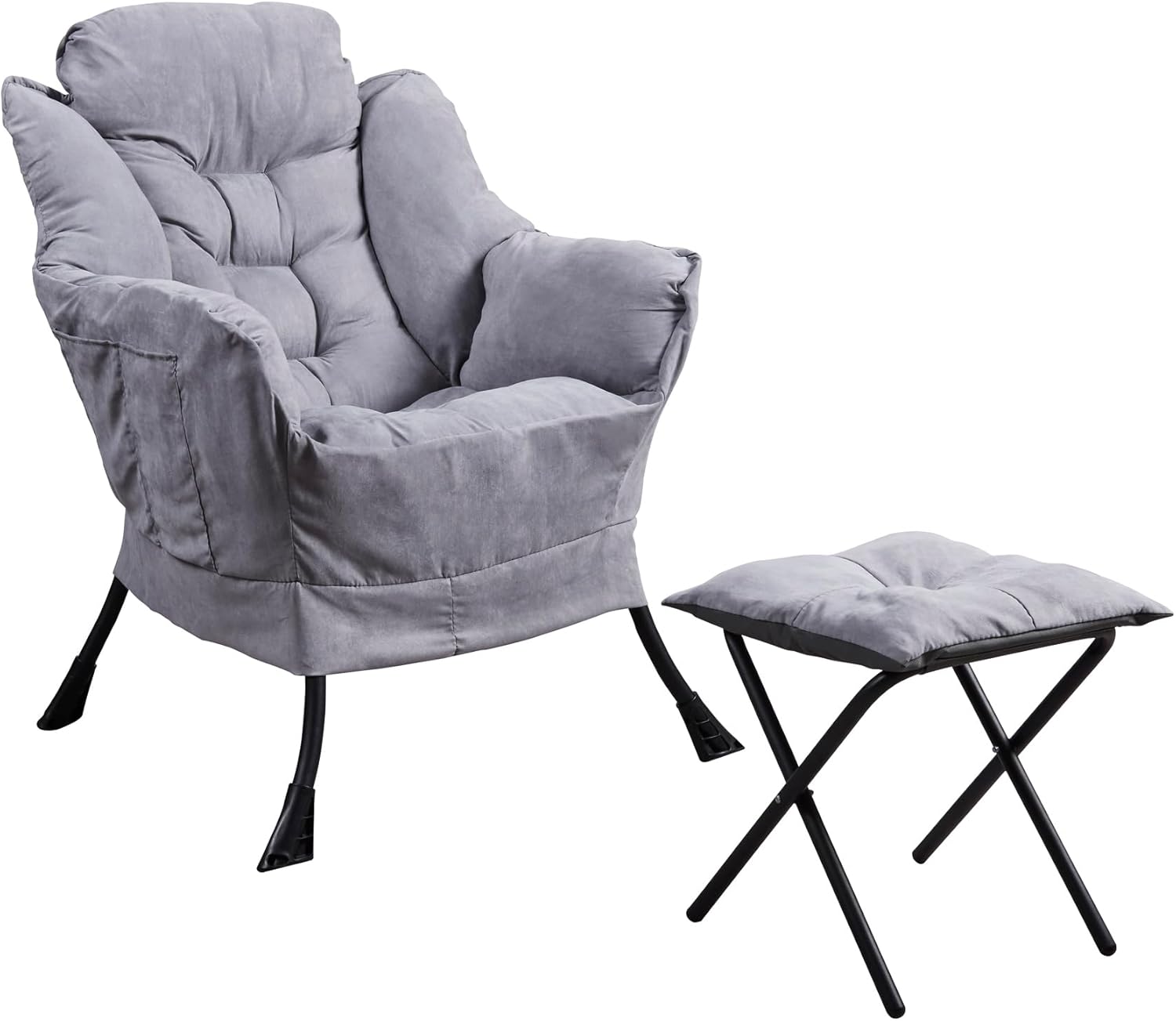 Panana Armchair Accent Chair Lazy Chair with Footstool Relax Lounge Chair,Sofa Chair with Armrests and Steel Frame (Grey)