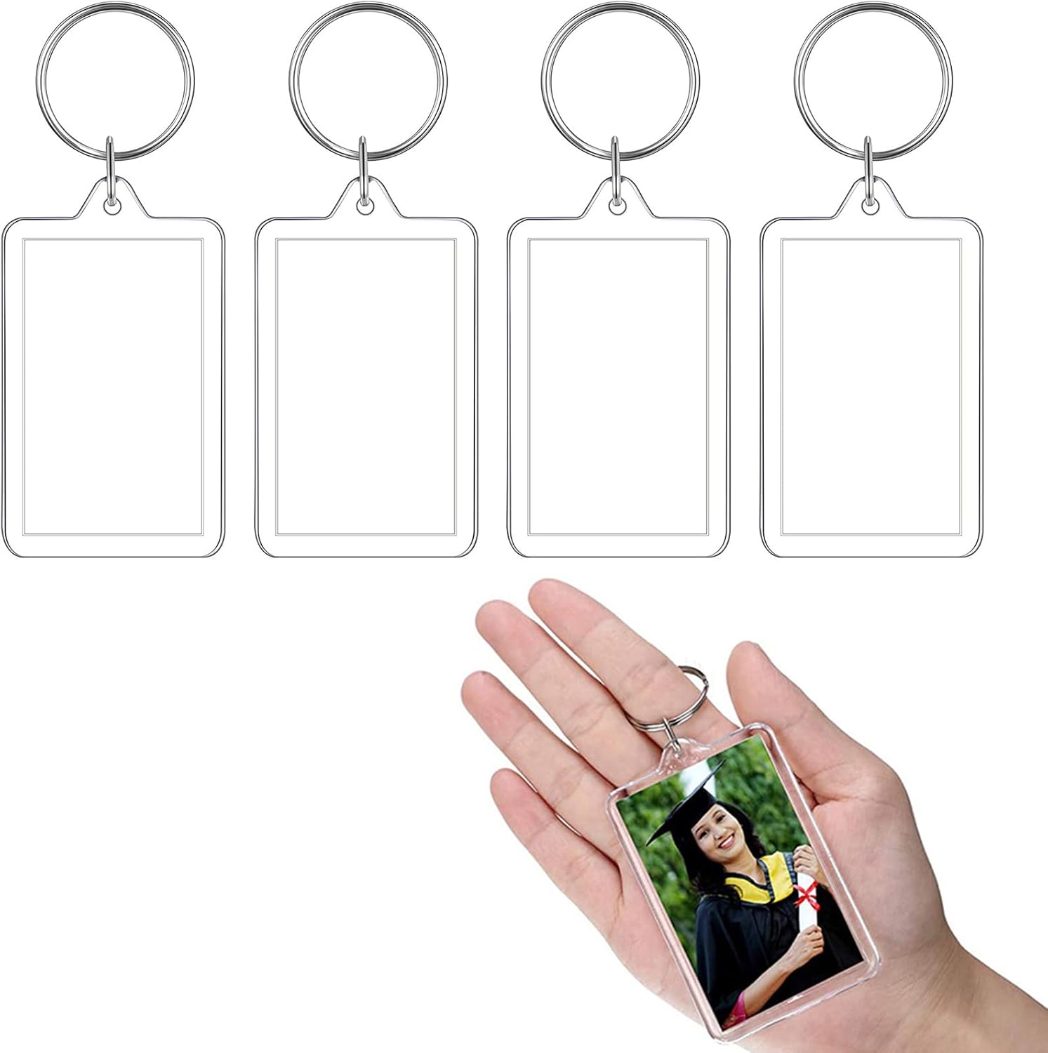 Jaimela 4Pcs Acrylic Double Sided Blank Picture Keychain, Small Picture Frames Keychains, Shatterproof, Making Them Ideal For Schools, Shops, Events, Promos, Gifts, Tags And Souvenirs