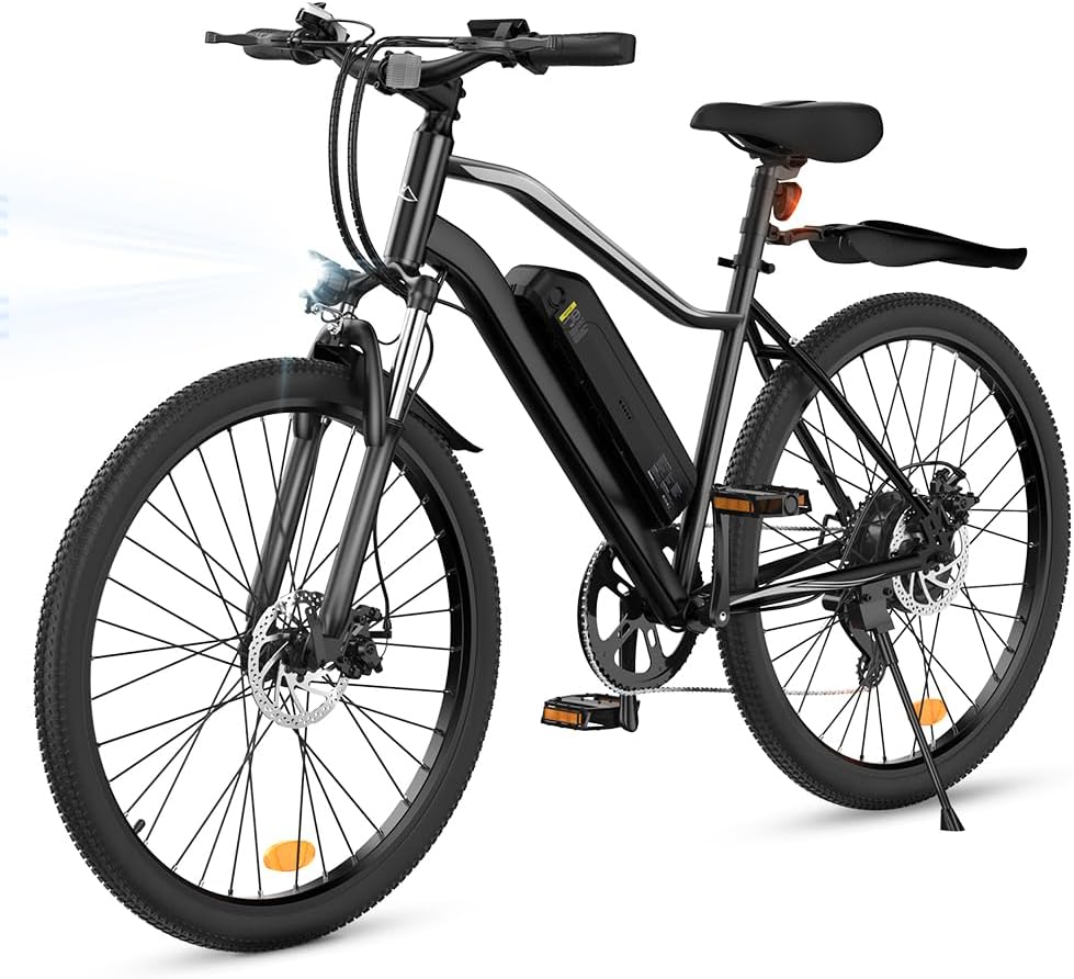 Finbike EB3 Electric Bike for Adults, 100KM Max Range, 3-4H Fast Charging, 26inch Electric Mountain Bike with Removable Battery, Front Fork Suspension, 7-Speed Derailleur, 150KG Capacity Ebike