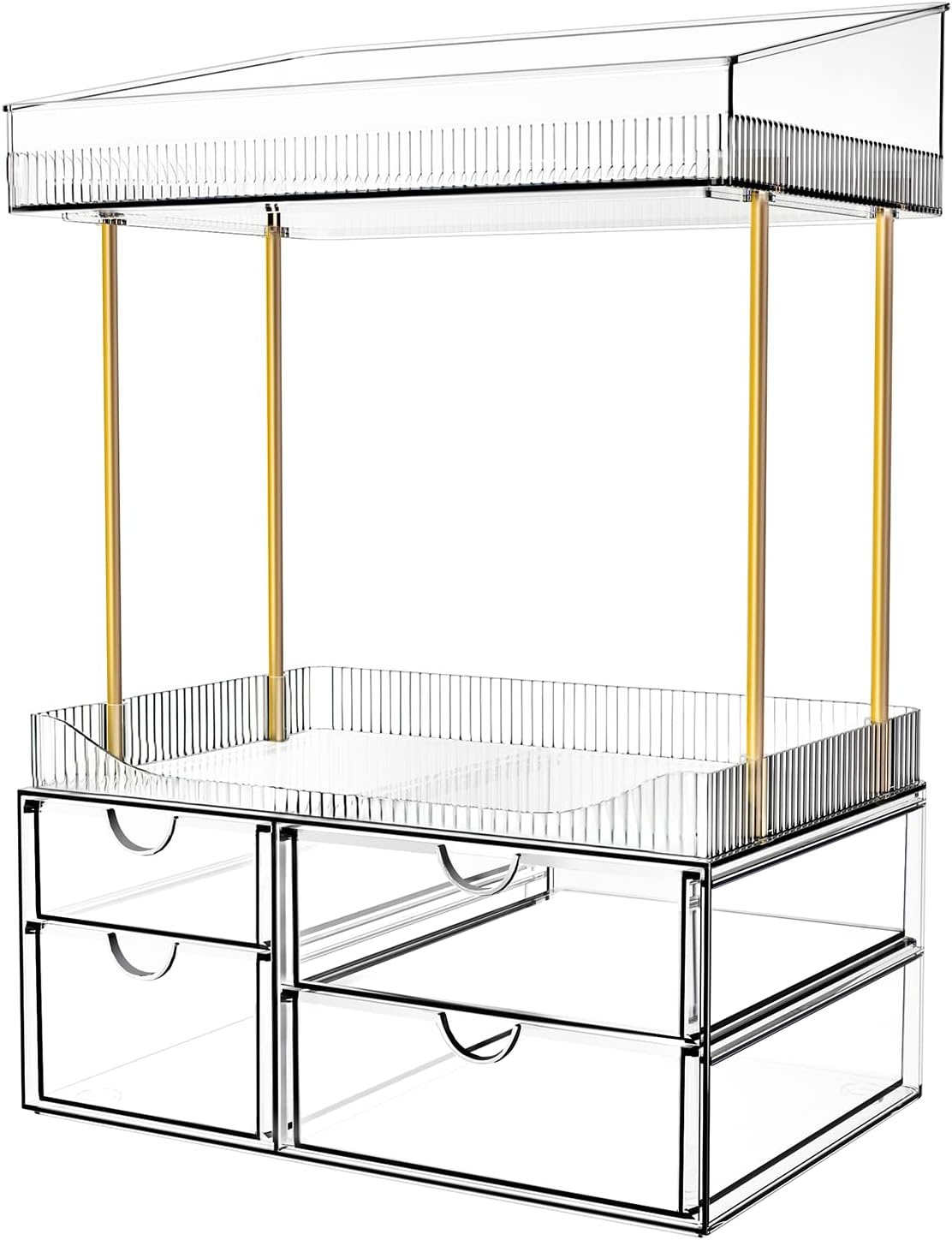 SNSLXH 4-Tier Clear Makeup Organizer Bathroom Storage