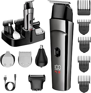 Beard Trimmer for Men - 5 in 1 Kit Electric Razor, Cordless Mustache Nose Hair Trimmer with LED Display, Waterproof Rechargeable Beard Shaver